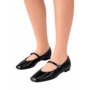Mango Jewel Strap Glossy Mary Jane Ballet Flats Black Women Size 39/ 8.5